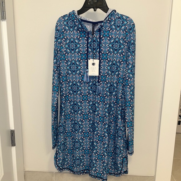 aqua et sol Other - AQUA ET SOL Sz Small blue Hooded UPF 50+ Wearable Sunblock Tunic Dress